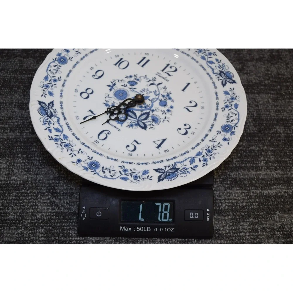 Vintage Linden Blue Floral Porcelain Wall Clock Japan - great condition